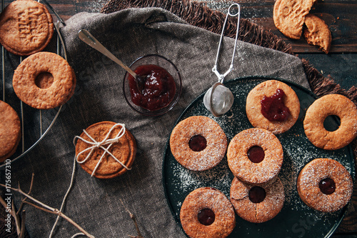 Homemade delicious cookies with jam photo