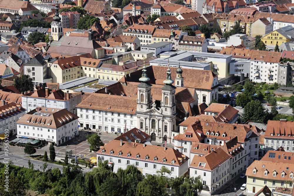 From the Schlossberg castle hill to the pilgrimage church Maria Hilf Mary Help Order Graz capital of Styria Austria
