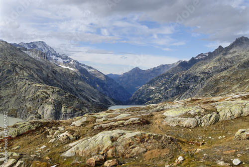 Grimsel Pass at the border between the canton of Bern and the canton of Valais Switzerland