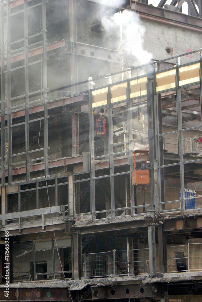 Demolition work at the Palace of the Republic (Palast der Republik) in Berlin, Germany, Europe Demolition work at the Palace of the Republic (Palast der Republik) in Berlin, Germany, Europe