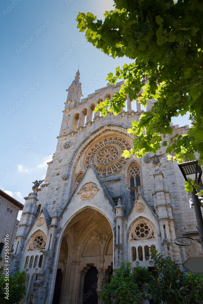 Soller, Mallorca. The medieval gothic cathedral Bartholomew church in Soller,