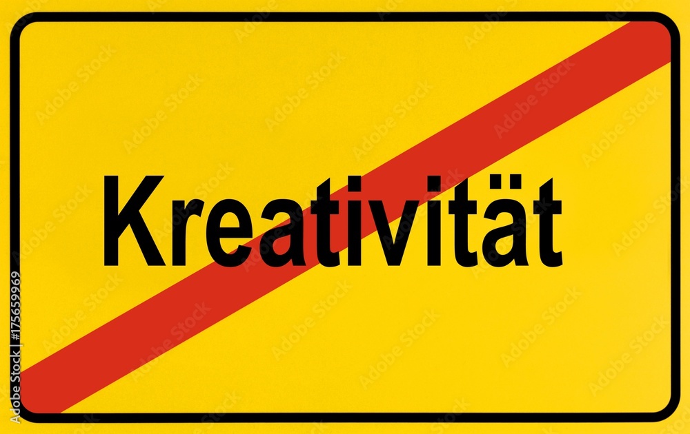 Obraz premium Sign, end of city limits, as symbol for the end of Creativity or Kreativitaet