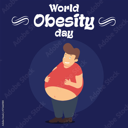 World Obesity Day, 11 October. Fat man with huge belly conceptual illustration vector.