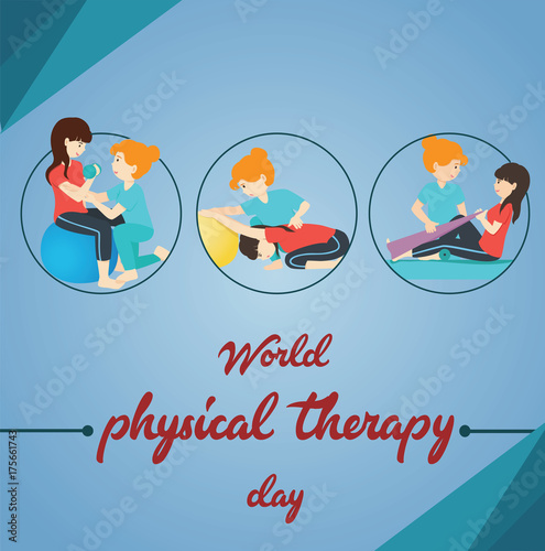 World Physical Therapy Day, 8 September. Therapist and patient doing exercises conceptual illustration vector.