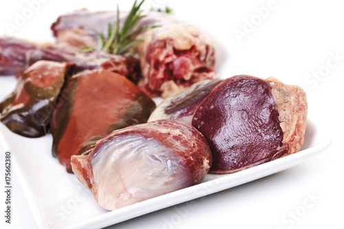 Konstfotografi Goose giblets, innards of a goose, heart, kidney, liver, neck, stomach