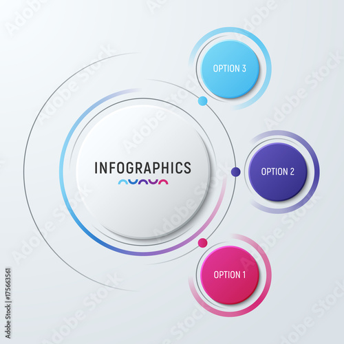 Vector circle chart infographic template for presentations, advertising, layouts, annual reports. 3 options, steps parts