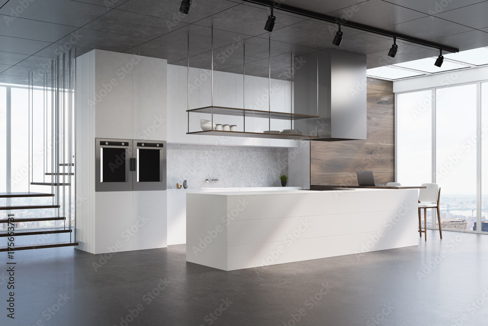 Fototapeta premium White kitchen counter, side view