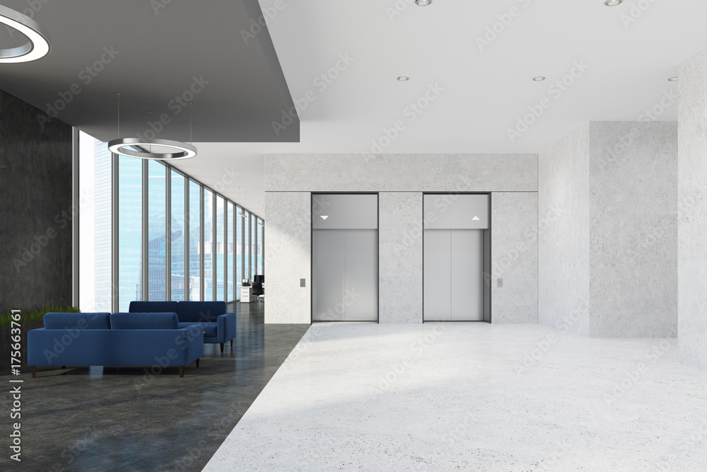 Waiting area in office, elevators Waiting area in office, elevators
