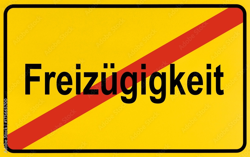 Fototapeta premium Sign, end of city limits, as symbol for ending liberality relief or Freizuegigkeit