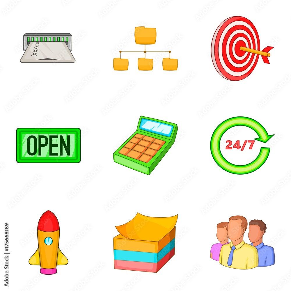 Cash icons set, cartoon style Cash icons set, cartoon style