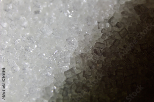 Sugar crystals close-up photo background.