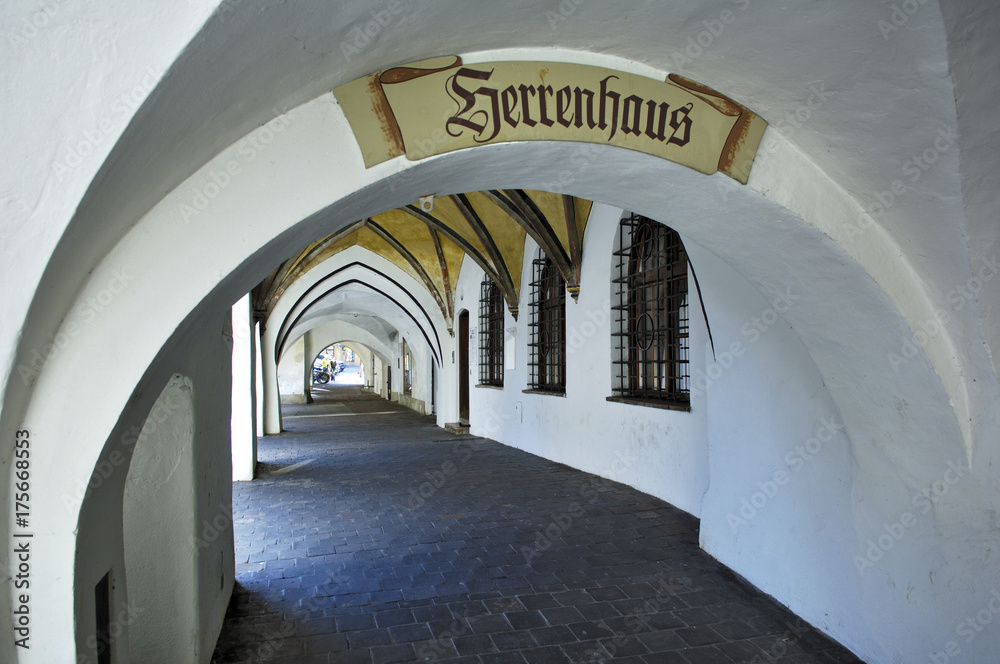 Historic arcades, Wasserburg, Bavaria, Germany, Europe