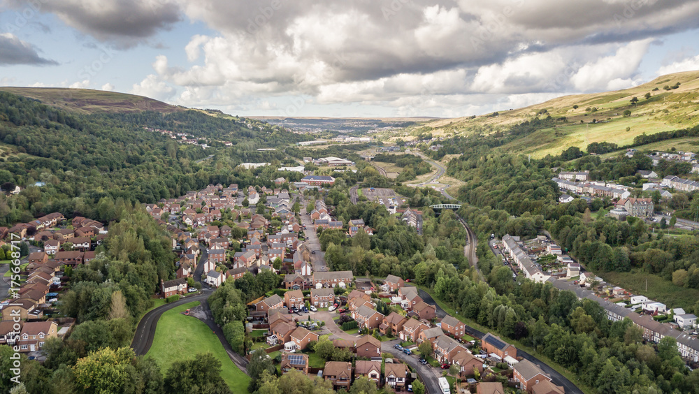 Welsh valley town of Ebbw Vale viewed from the air