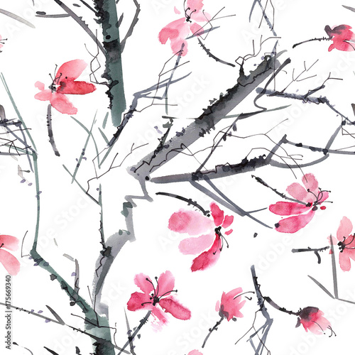 Plakat roślina wzór chiny lato drzewa