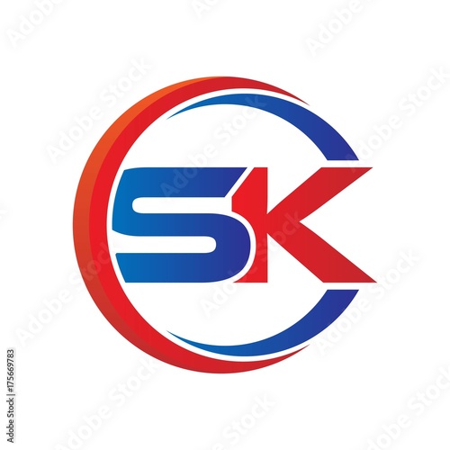 Free Download sk logo vector modern initial swoosh circle blue and red - GFXLoad