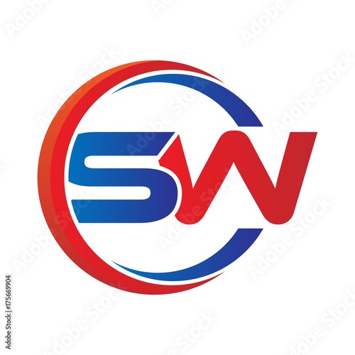 Bilde på lerret sw logo vector modern initial swoosh circle blue and red