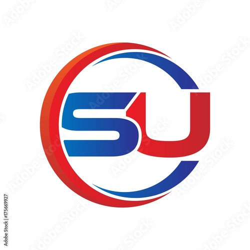 su logo vector modern initial swoosh circle blue and red