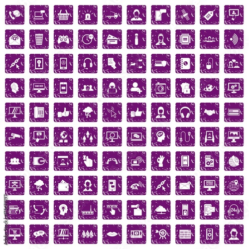 100 contact us icons set grunge purple