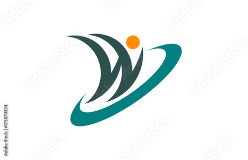 w letter swoosh man ellipse logo