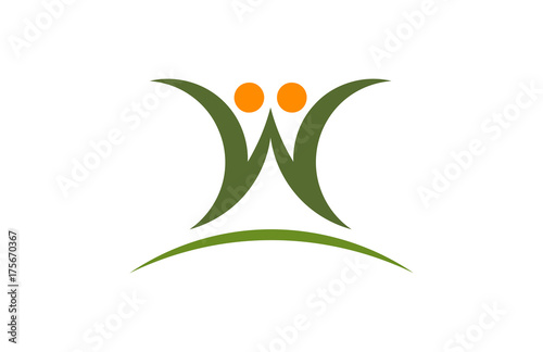 w letter swoosh people logo
