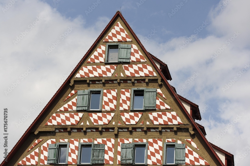 Gable, windows in Facade facing the Muensterplatz Square in Ulm, Baden-Wuerttemberg, Germany, Europe Gable, windows in Facade facing the Muensterplatz Square in Ulm, Baden-Wuerttemberg, Germany, Europe