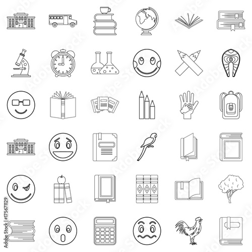 Education icons set  outline style