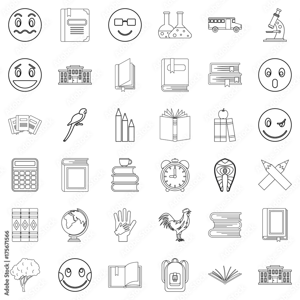 Microscope icons set, outline style Microscope icons set, outline style