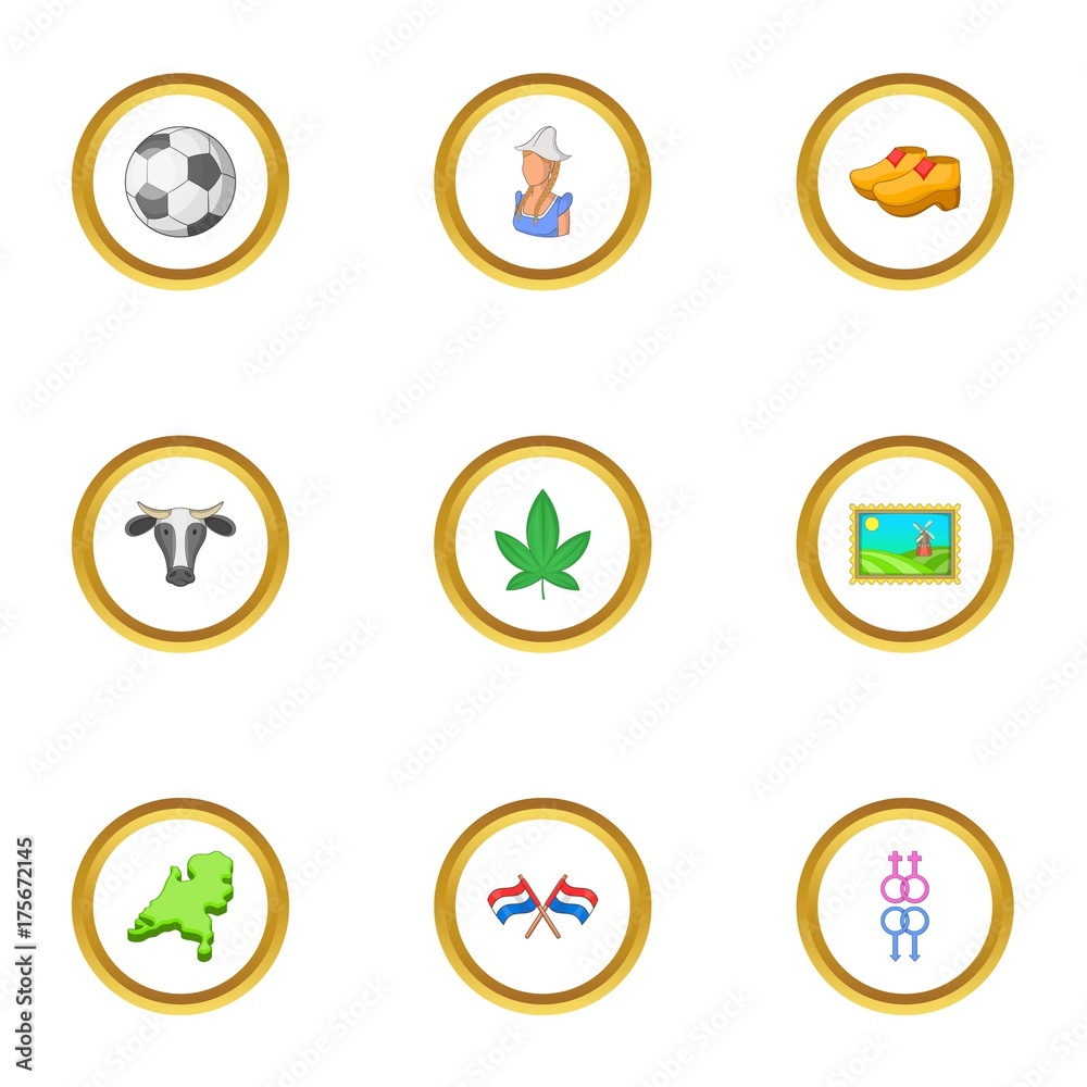 Holland icons set, cartoon style