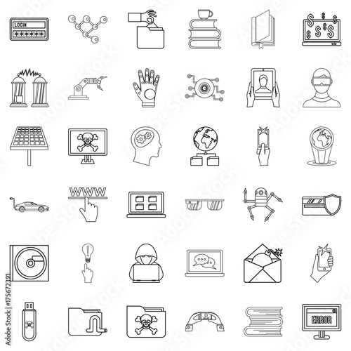 Flash drive icons set, outline style