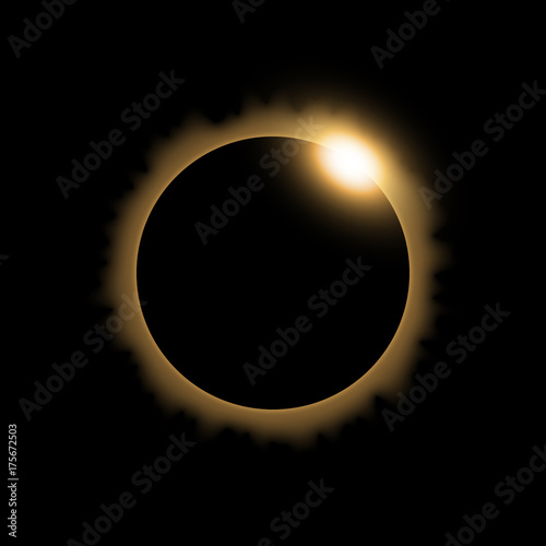 Total eclipse of the sun, solar eclipse on black background, light effect, golden color