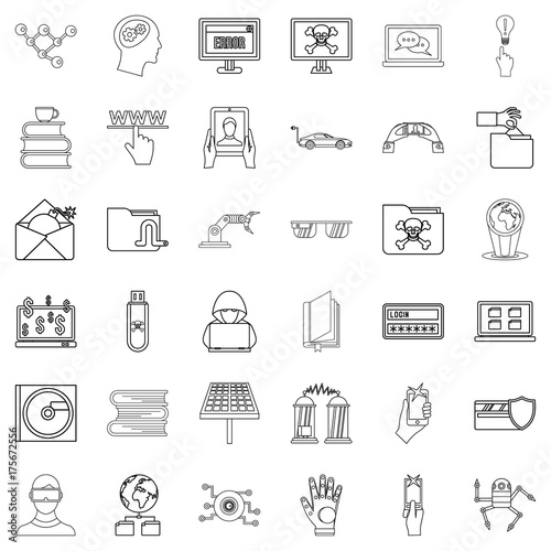 Hacker icons set, outline style