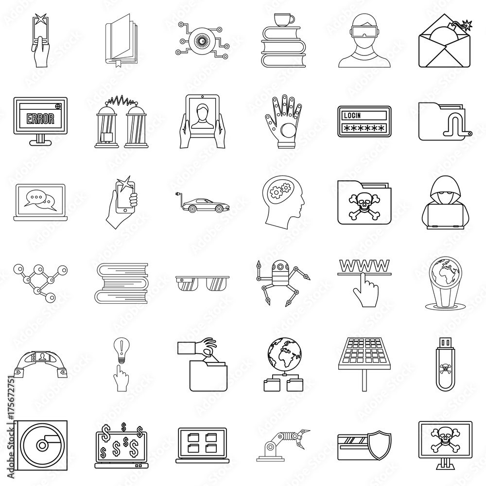 Cyber icons set, outline style