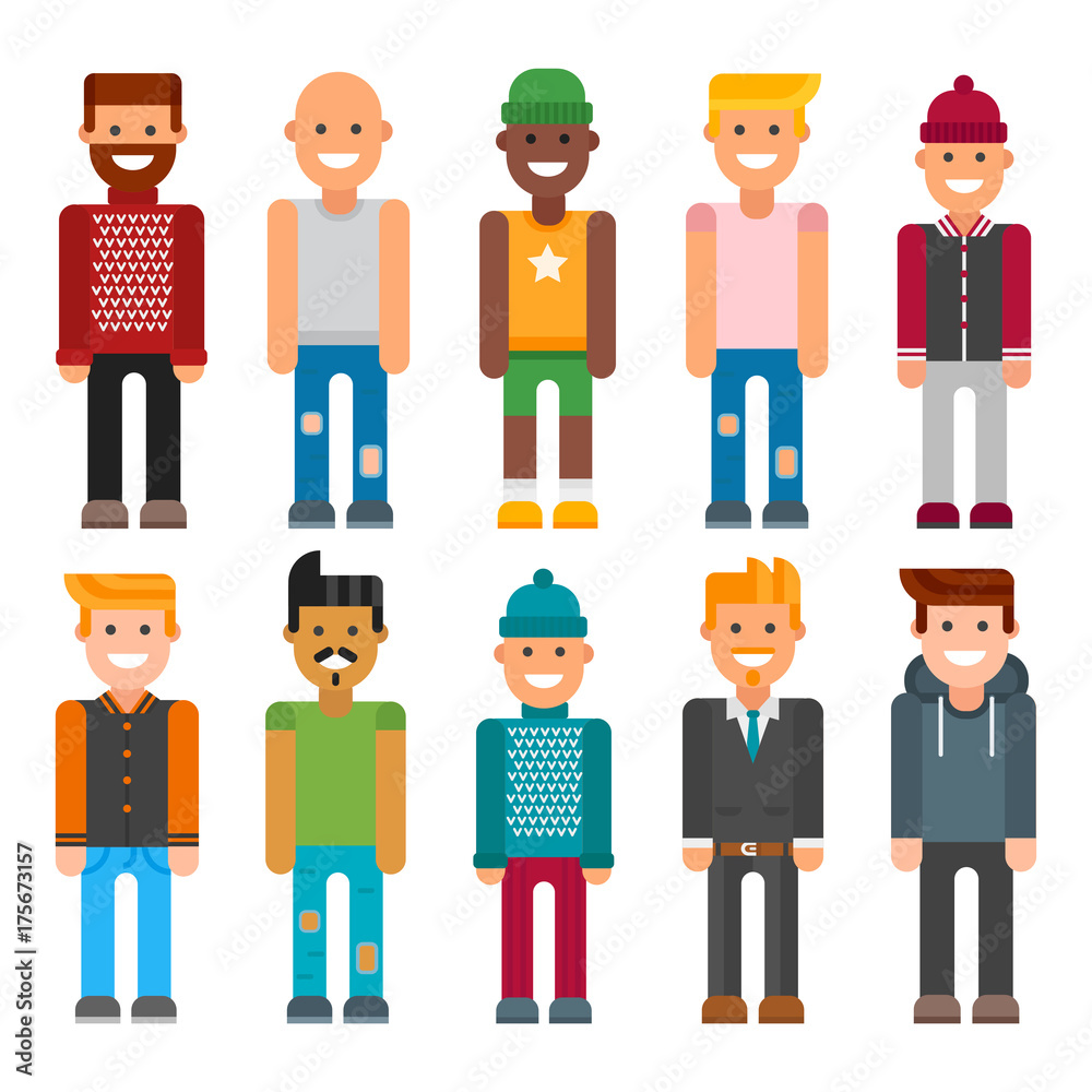 Group of men portrait different nationality friendship character team happy people young guy person vector illustration. Group of men portrait different nationality friendship character team happy people young guy person vector illustration.