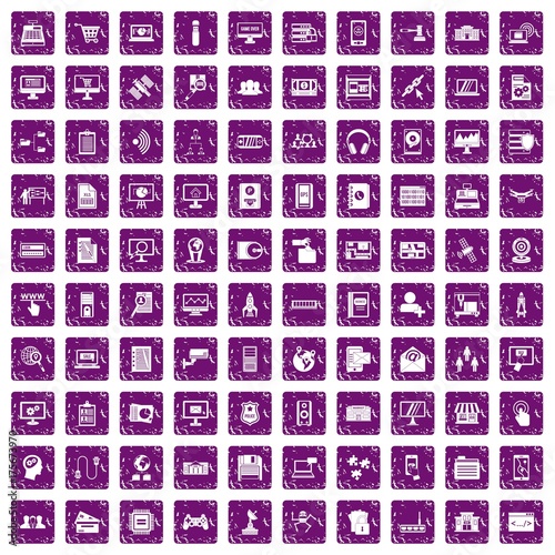 100 database icons set grunge purple