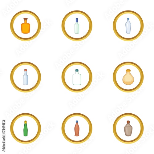 Emprty bottle icons set, cartoon style