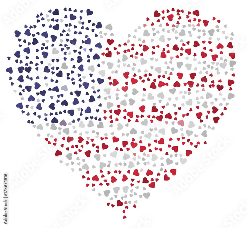 Abstract flag of United States of America made of little hearts