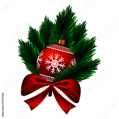 Christmas Bauble on fir with a bow