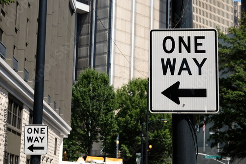 Slika na platnu View of City Street Traffic Sign of One Way