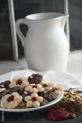 Holiday decorated cookis for entertaining - with country ceramic pitcher in background photo