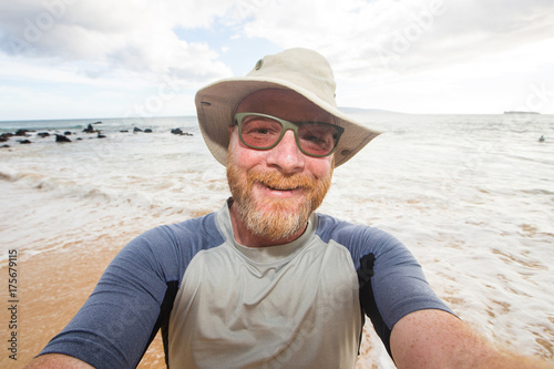 Happy man selfie at the beach © Mat Hayward