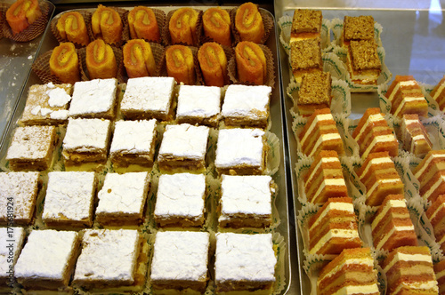 Petit four sweets cakes in a Pasticceria bakery