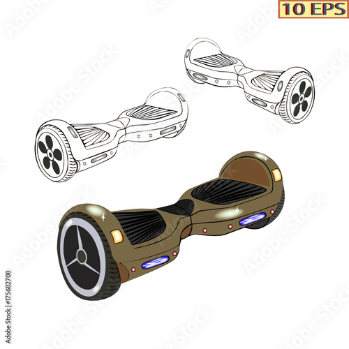 Gyroscope. Giro scooter. Gyro board. Hoverboard, isolated on white background. Vector illustration.