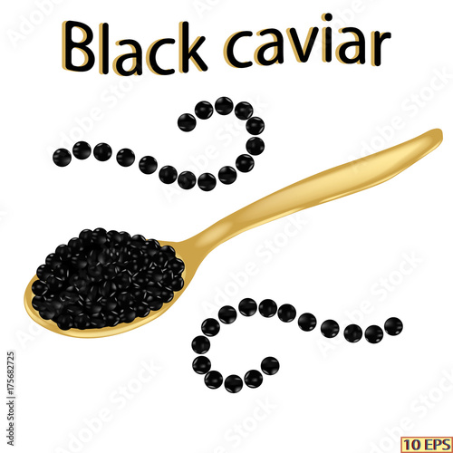 Black caviar. Sandwich with sturgeon caviar isolated on white background.  Vector illustration.