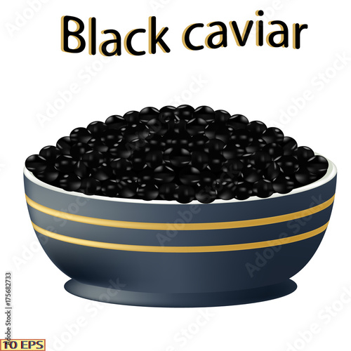 Black caviar. Sandwich with sturgeon caviar isolated on white background.  Vector illustration.