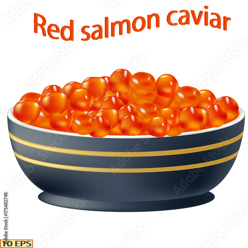 Red caviar close-up. Salmon caviar isolated on white background.  Vector illustration.