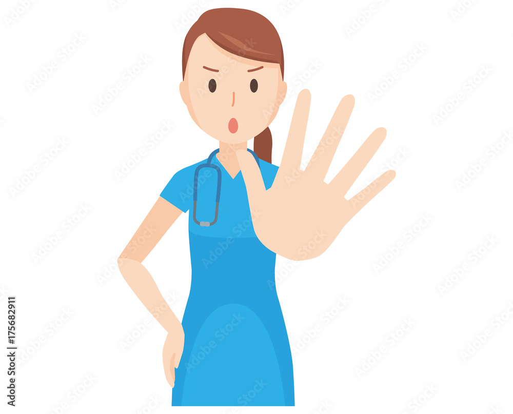 Illustration that a nurse wearing a blue scrub hands out his hand Illustration that a nurse wearing a blue scrub hands out his hand