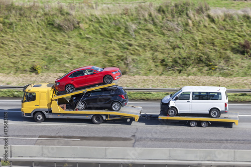 Obraz na plátně Car transporter on the highway