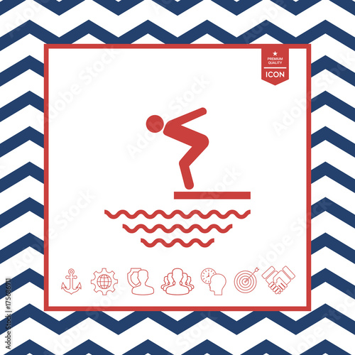 Swimmer on a springboard, Jumping into the water - icon