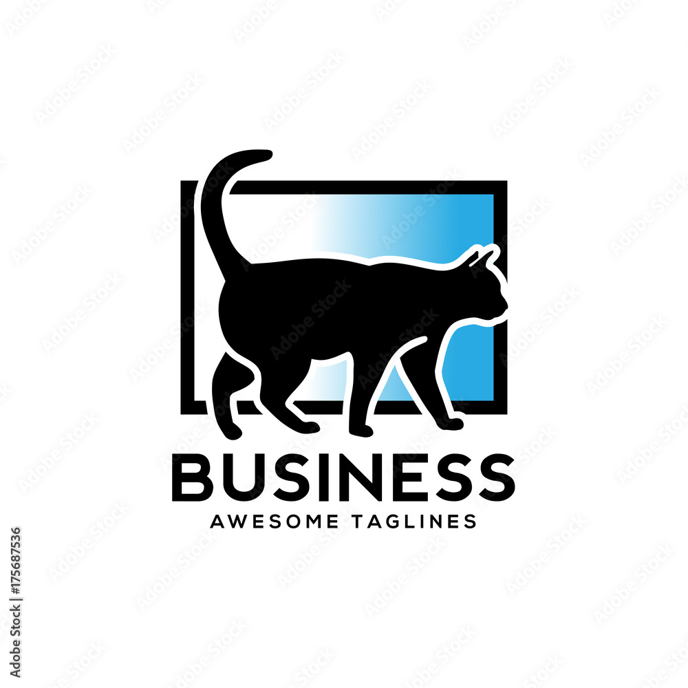 black cat with square color logo , Cat vector logo design vector,Cat vector logo design. Pet shop, veterinary clinic logo.