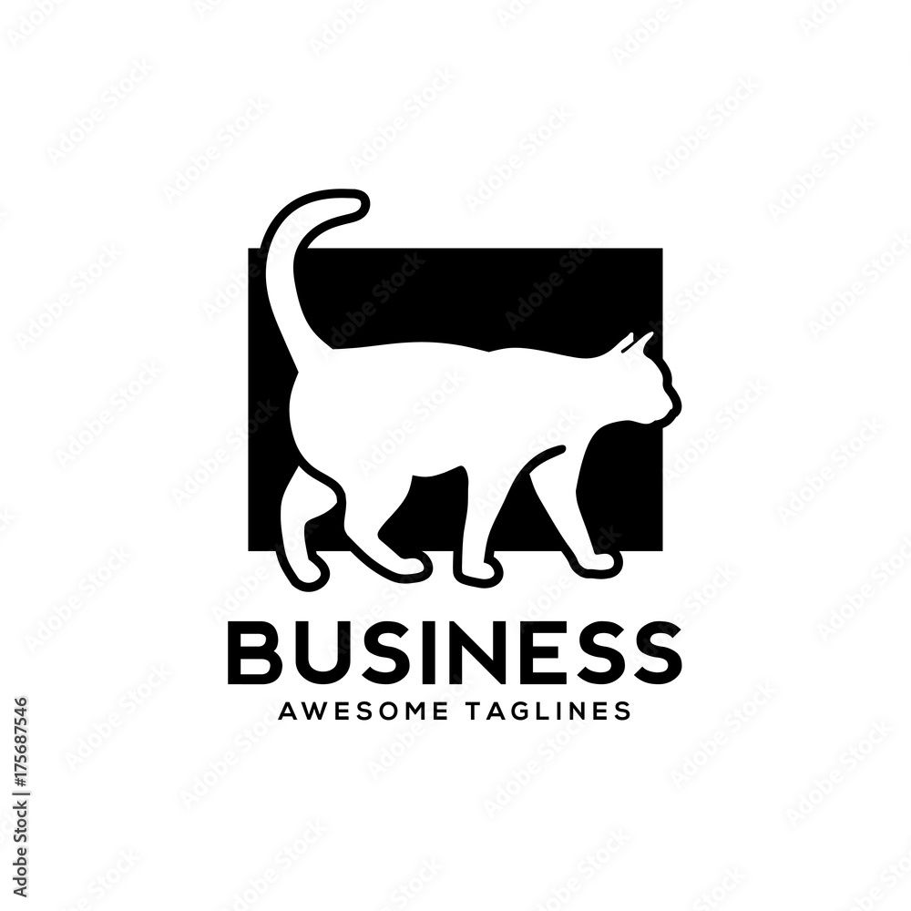 white cat with black background logo , Cat vector logo design vector,Cat vector logo design. Pet shop, veterinary clinic logo.